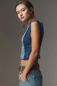 Pilcro Sleeveless Two-Tone Denim Tank Top