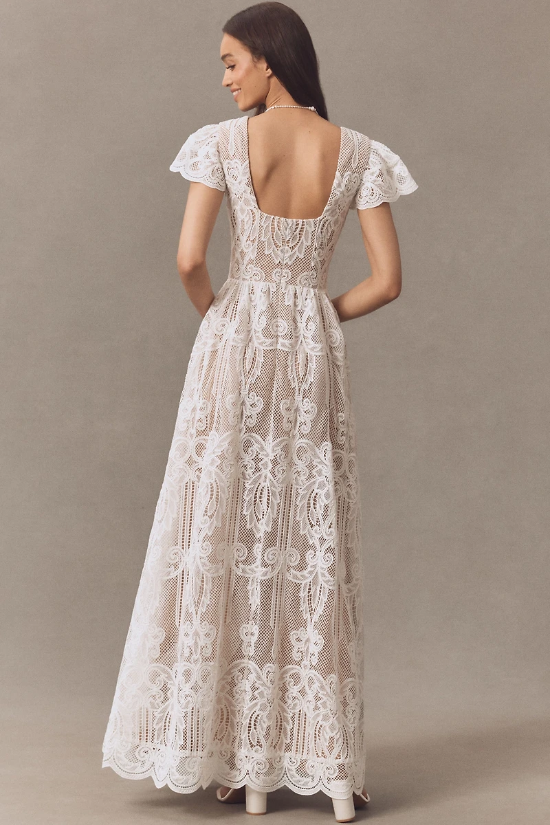 Dress The Population Janis Flutter-Sleeve Lace Maxi