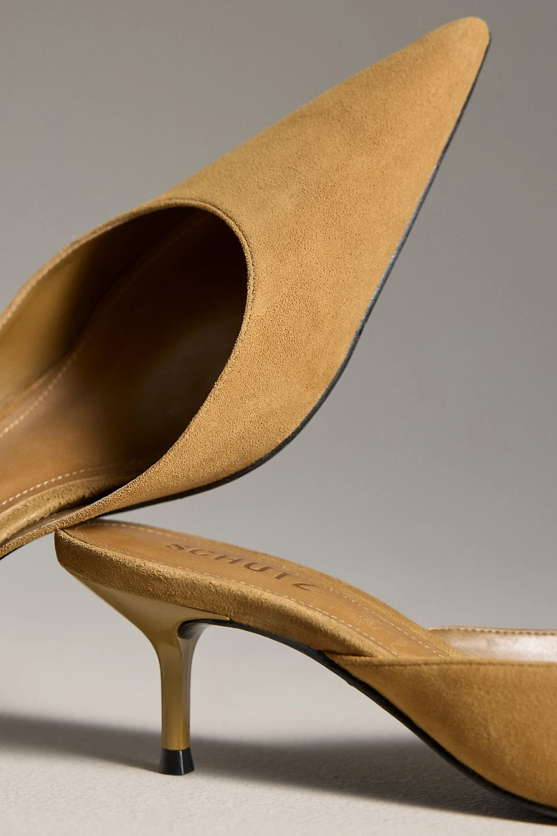 Schutz Julie Suede Pointed-Toe Kitten-Heel Mules