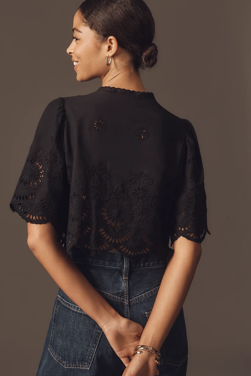 By Anthropologie Crop Tie-Front Top