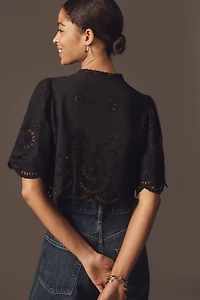 By Anthropologie Crop Tie-Front Top