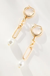 Pearl Link Drop Huggie Earrings