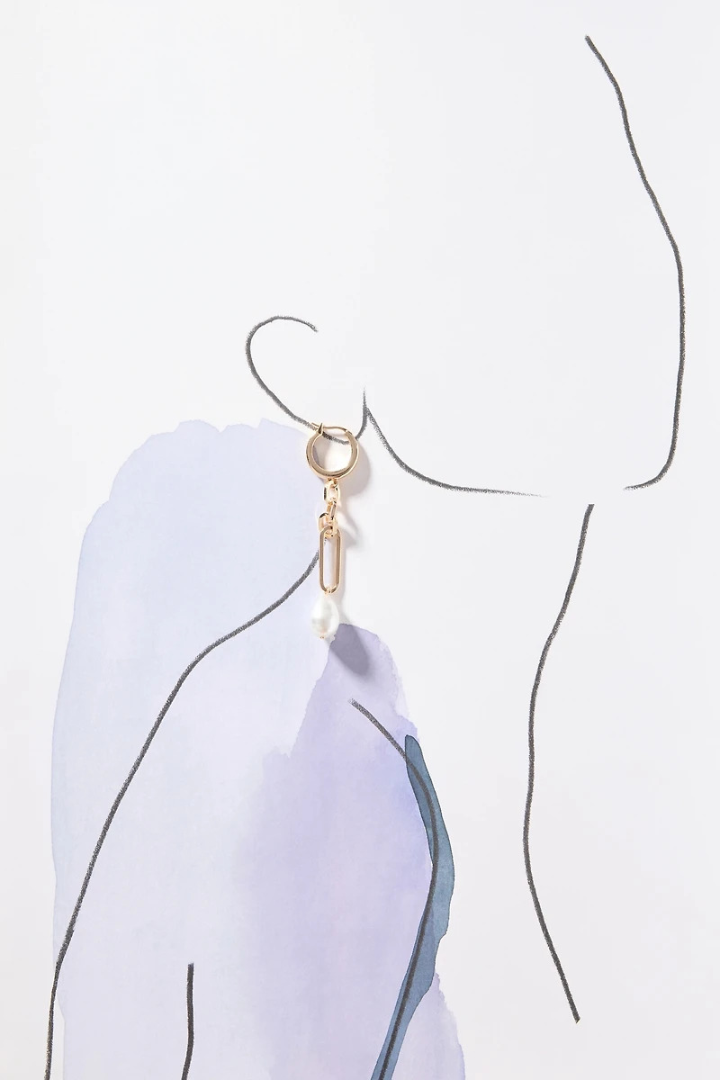 Pearl Link Drop Huggie Earrings