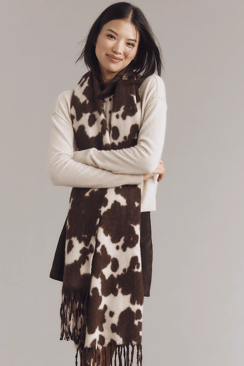 Maeve Cow Print Brushed Fringe Scarf