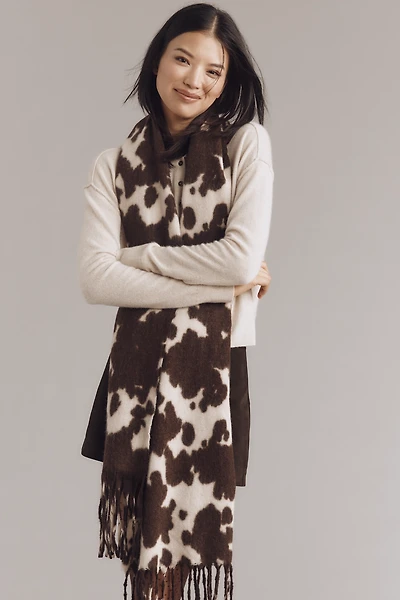 Maeve Cow Print Brushed Fringe Scarf