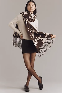 Maeve Cow Print Brushed Fringe Scarf