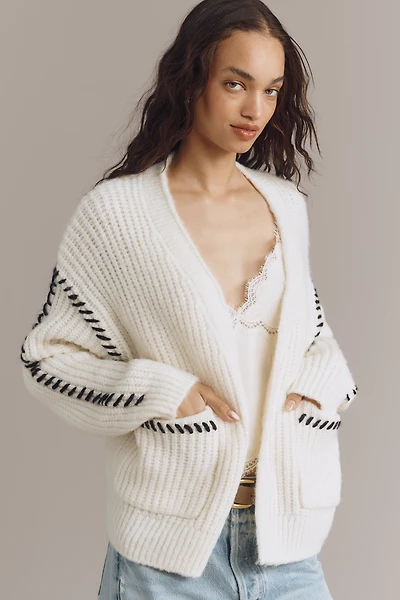Flat White Stitched Cardigan Sweater