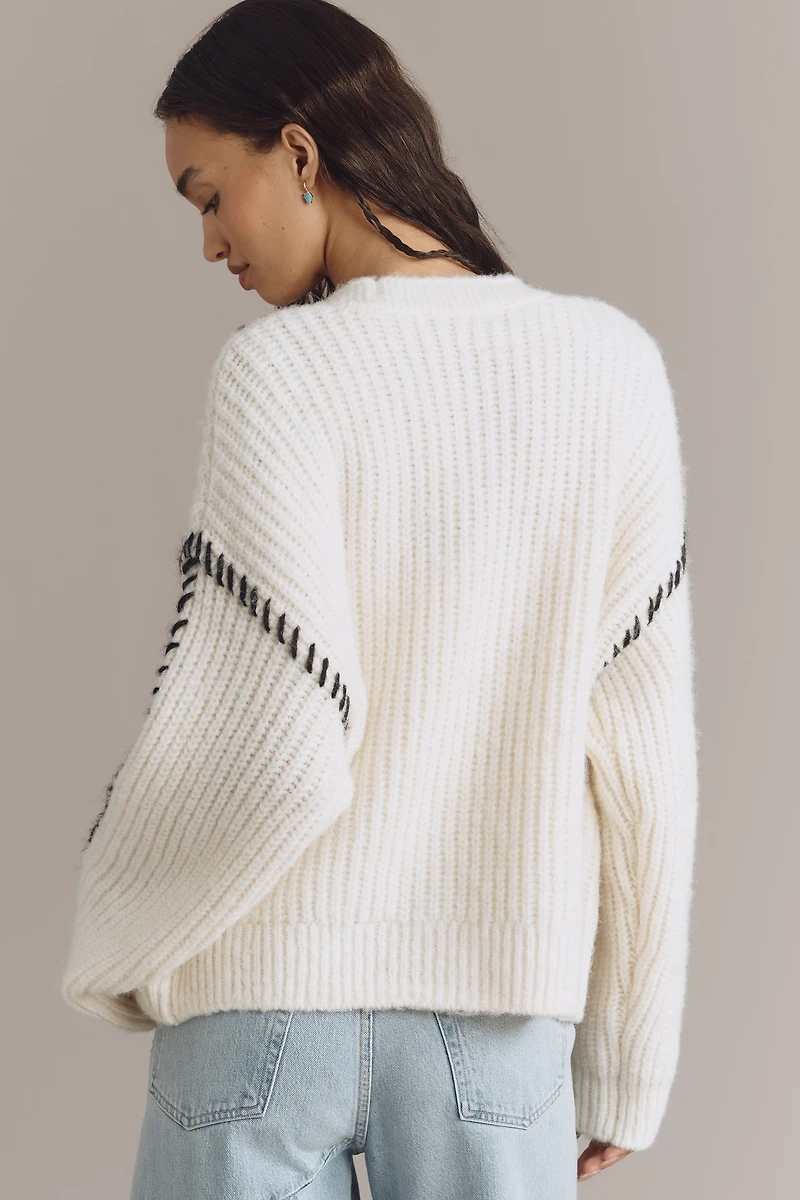 Flat White Stitched Cardigan Sweater