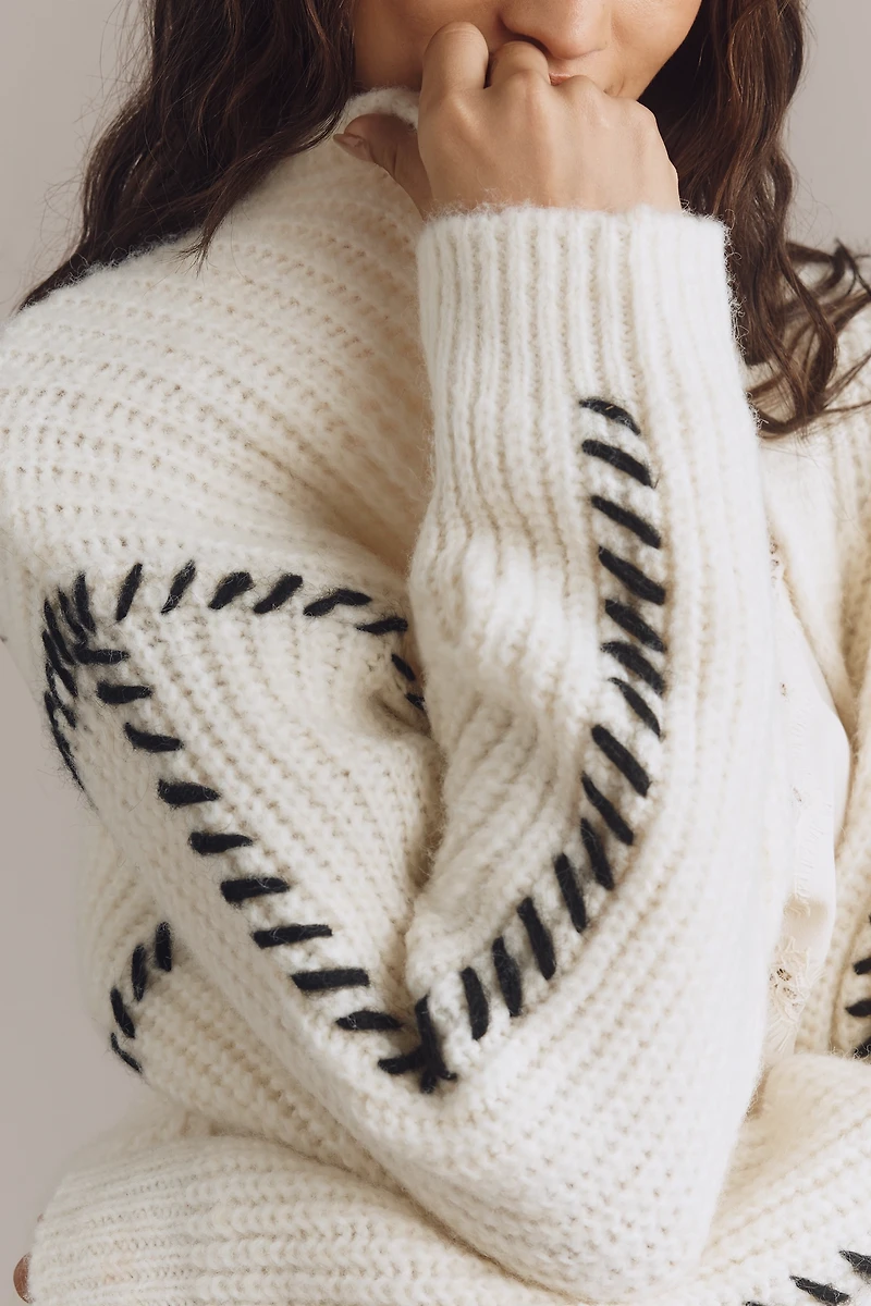 Flat White Stitched Cardigan Sweater