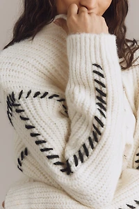 Flat White Stitched Cardigan Sweater