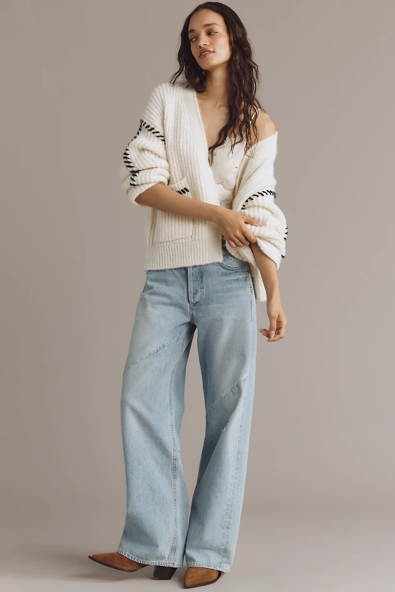 Flat White Stitched Cardigan Sweater