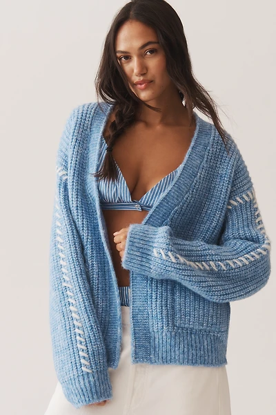 Flat White Stitched Cardigan Sweater