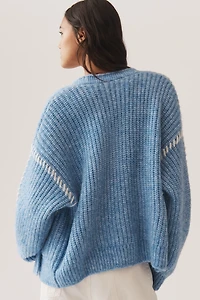 Flat White Stitched Cardigan Sweater