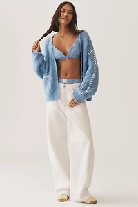 Flat White Stitched Cardigan Sweater