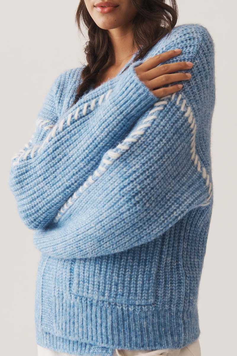 Flat White Stitched Cardigan Sweater