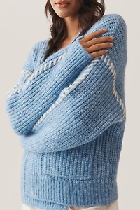 Flat White Stitched Cardigan Sweater