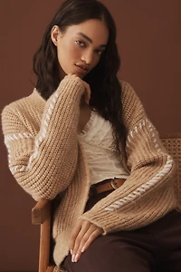 Flat White Stitched Cardigan Sweater