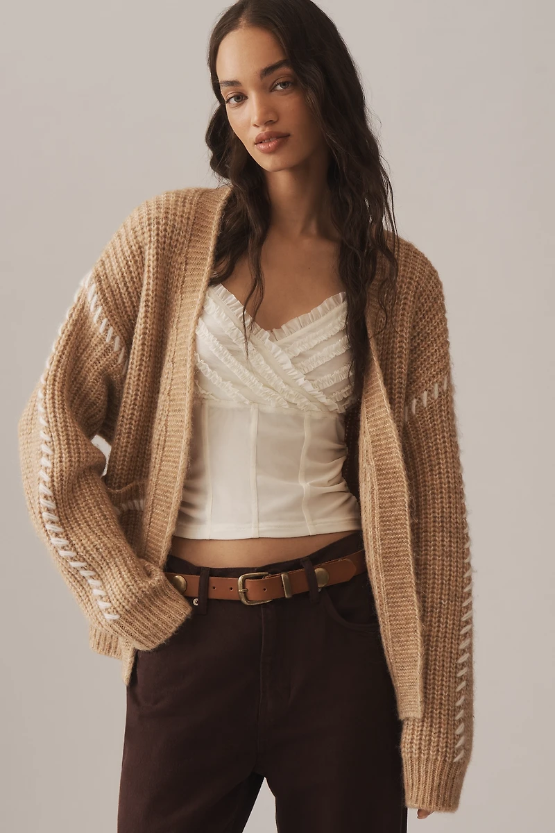 Flat White Stitched Cardigan Sweater