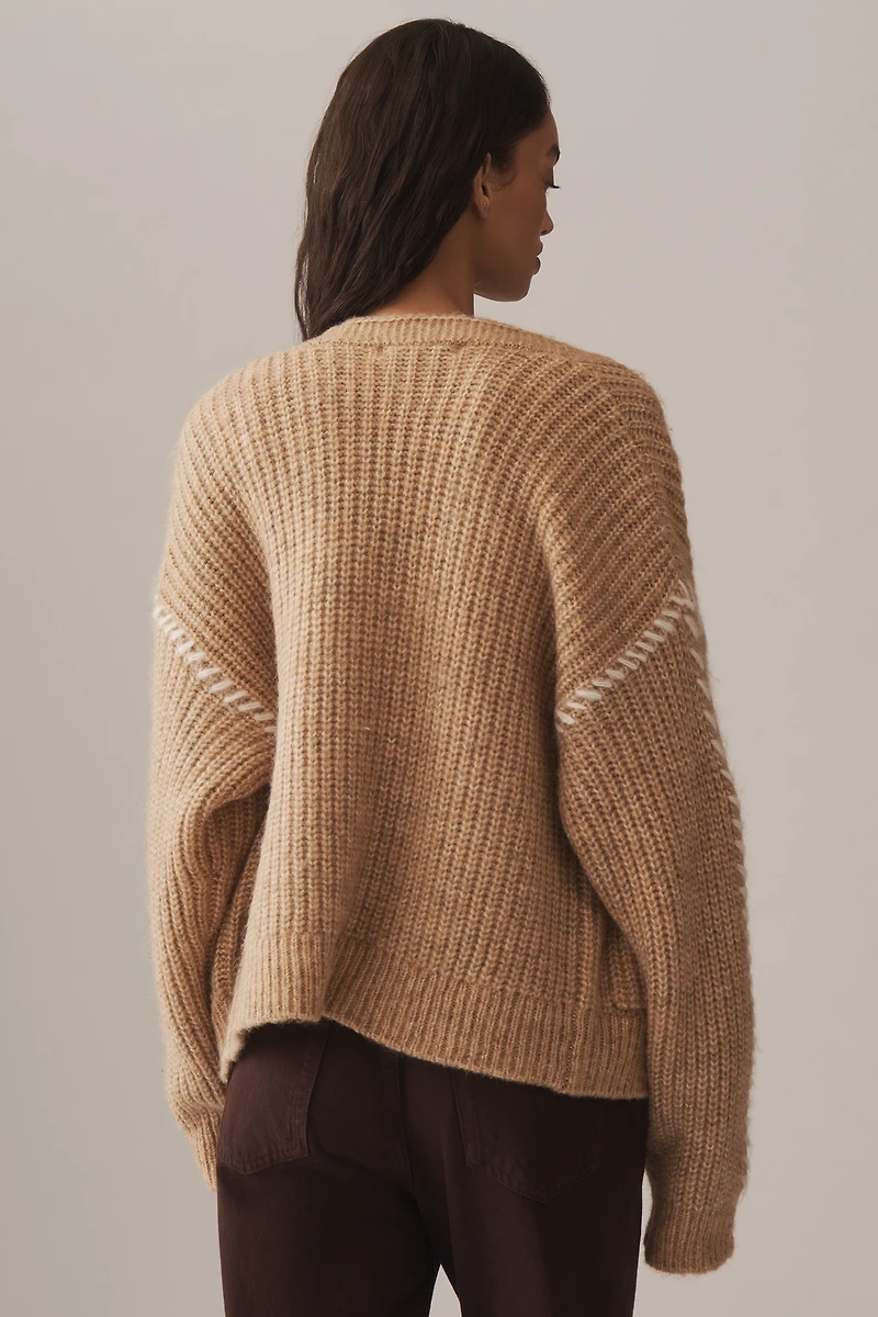 Flat White Stitched Cardigan Sweater