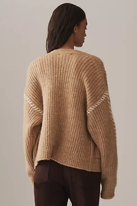 Flat White Stitched Cardigan Sweater
