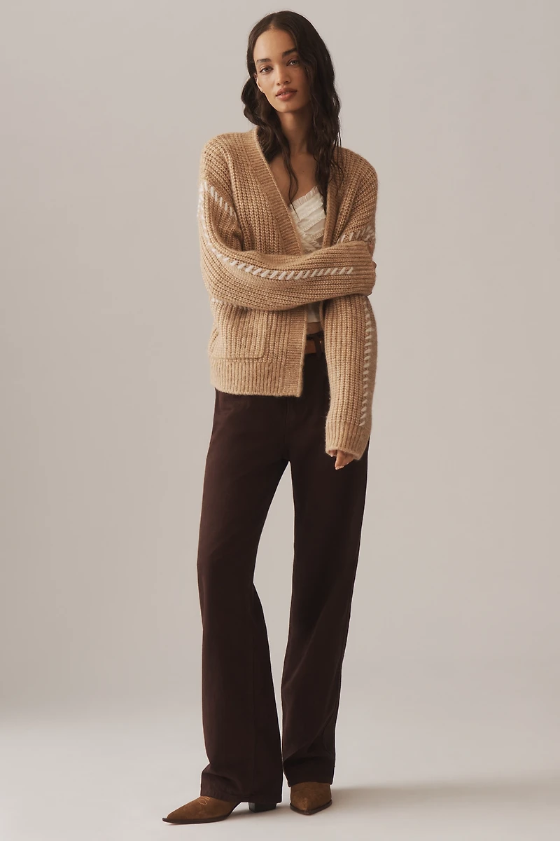 Flat White Stitched Cardigan Sweater