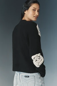 Flat White Embroidered Flower Cardigan Sweater