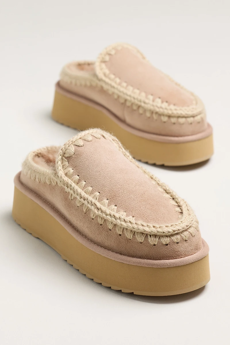 MOU Sheepskin Platform Clogs