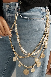 Layered Coin & Pearl Charm Pant Chain
