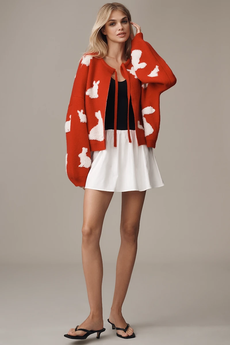By Anthropologie Tie-Front Textured Graphic Cardigan Sweater