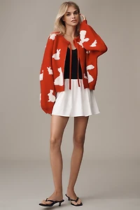 By Anthropologie Tie-Front Textured Graphic Cardigan Sweater