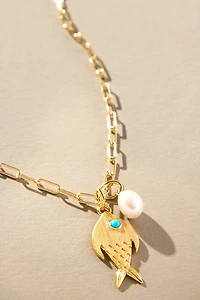Hart Fish Charm Cloud Pearl Necklace