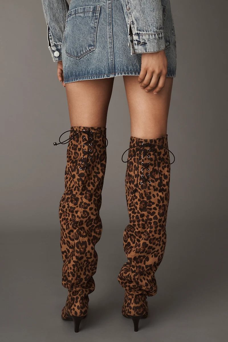 Reike Nen Thigh-High Slouchy Leopard-Print Boots