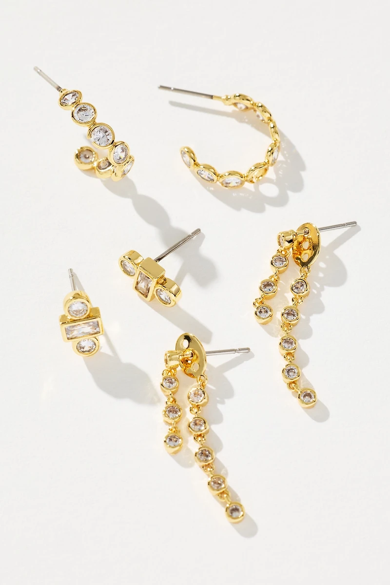 Crystal Post Earrings, Set of 3