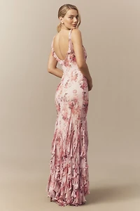 BHLDN Lauren Mermaid Ruffle Chiffon Maxi Dress