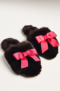 Maeve Faux-Fur Open-Toe Bow Slippers