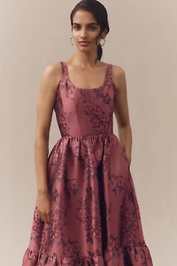V. Chapman Avery Scoop-Neck Tiered Floral Brocade Maxi Dress