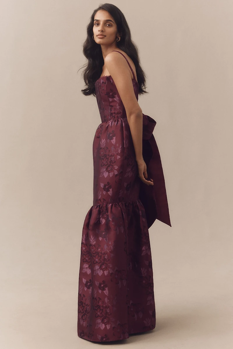 V. Chapman Cherie Off-Shoulder Corset Brocade Maxi Dress