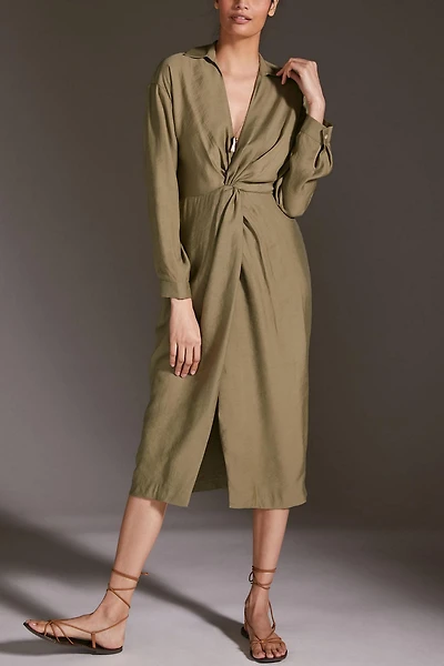 Twist Waist Button Front Shirt Dress