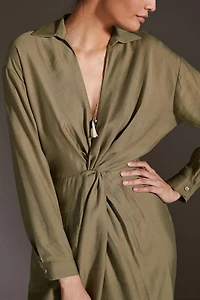Twist Waist Button Front Shirt Dress