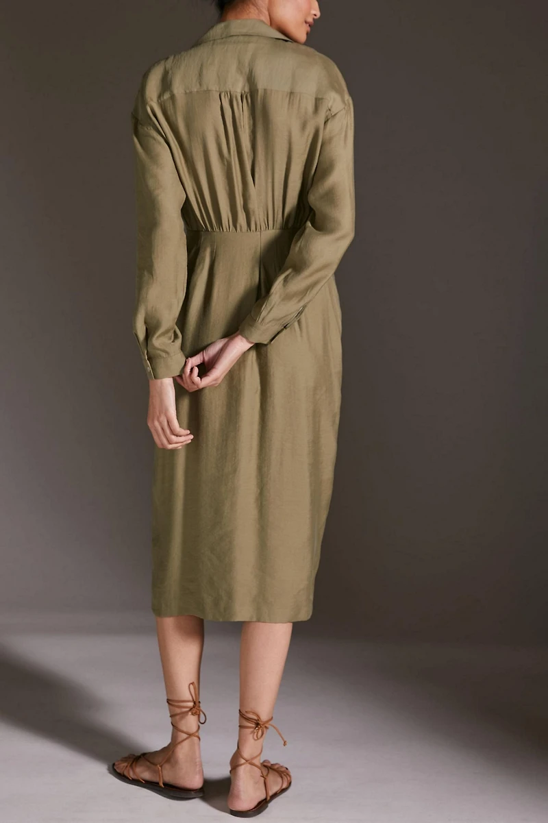 Twist Waist Button Front Shirt Dress