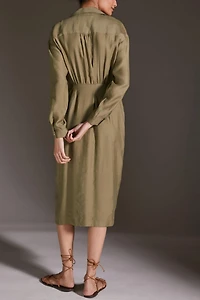 Twist Waist Button Front Shirt Dress