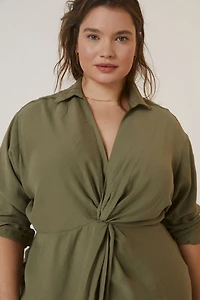 Twist Waist Button Front Shirt Dress