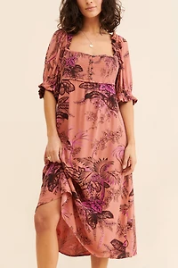 Puff-Sleeved Midi Dress