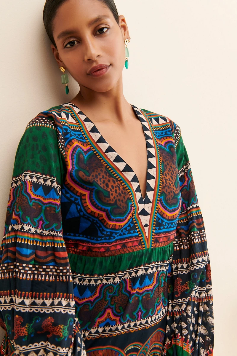 FARM Rio V-Neck Printed Tunic Dress