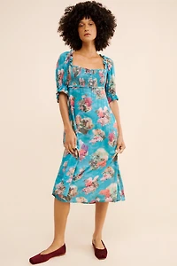 Floral Square Neck Midi Dress