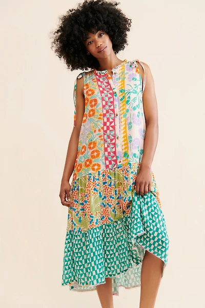 Mixed Print Button Front Dress