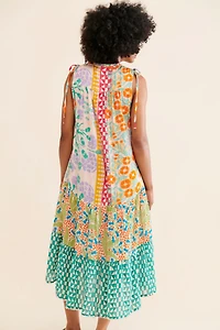 Mixed Print Button Front Dress