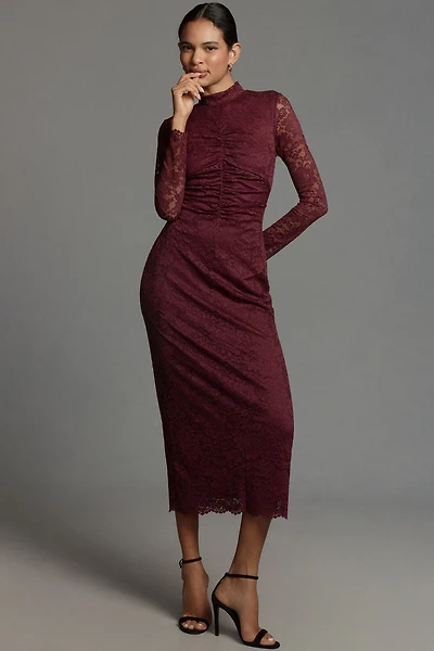 Mock-Neck Fitted Lace Dress