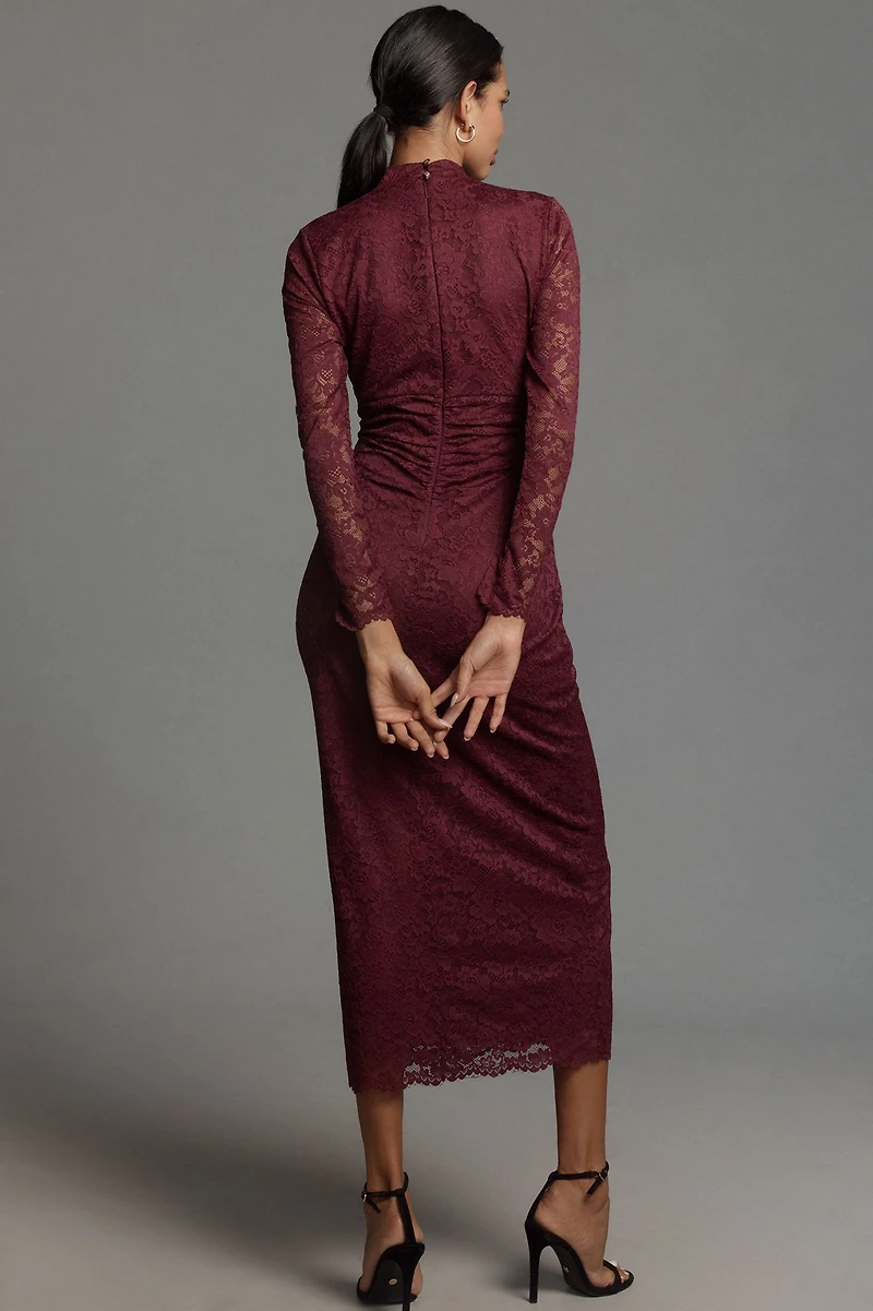 Mock-Neck Fitted Lace Dress