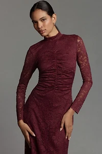 Mock-Neck Fitted Lace Dress